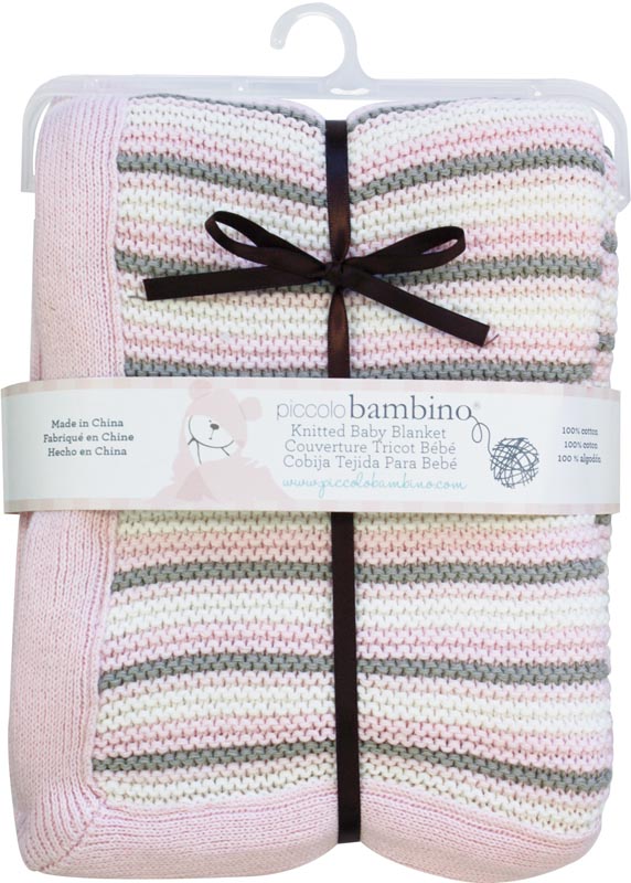 Piccolo Bambino Barnfilt Stickad randig rosa