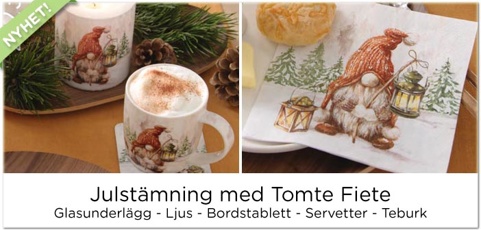 Fina julservetter, bordstabletter, jullöpare, tomtar